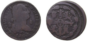 Spain Kingdom 1803 8 Maravedis - Carlos IV Copper Segovia Mint 12g VF KM 428
