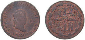 Spain Kingdom 1820 J 8 Maravedis - Fernando VII (2nd portrait) Copper Jubia Mint 10g VF KM 491