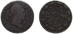 Spain Kingdom 1833 2 Maravedis - Fernando VII Copper Segovia Mint 2g VF KM 487.1