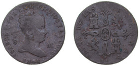 Spain Kingdom 1848 JA 8 Maravedis - Isabel II Copper Jubia Mint 10g VF KM 531