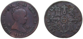 Spain Kingdom 1849 4 Maravedis - Isabel II Copper Segovia Mint 4.79g VF KM 530.3