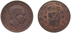 Spain Kingdom 1877 OM 10 Centimos - Alfonso XII Bronze (95% copper, 4% tin, 1% zinc) Barcelona Mint (29567000) 10g XF KM 675