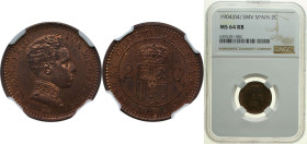 Spain Kingdom 1904 *(04) 2 Centimos - Alfonso XIII (4th portrait) Bronze (95% copper, 4% tin, 1% zinc) Madrid Mint (10000000) 2g NGC MS 64 RB KM 722