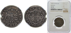 Spain Kingdom 1682 M 2 Reales - Carlos II Silver (.931) Segovia Mint 6.8g NGC AU 58 KM 195