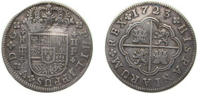 Spain Kingdom 1723 F 2 Reales - Felipe V Silver (.833) Segovia Mint 5.46g VF KM 297