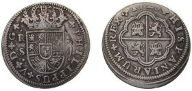 Spain Kingdom 1723 S J 2 Reales - Felipe V Silver (.833) Seville Mint 4.34g VF KM 307