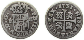 Spain Kingdom 1731 M JF ½ Real - Felipe V (2nd type) Silver (.833) Madrid Mint 1.33g VF KM 350.1