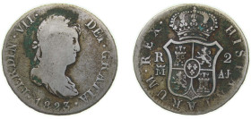 Spain Kingdom 1823 M AJ 2 Reales - Fernando VII Silver (.812) Madrid Mint 5.68g VF KM 460.2