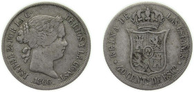 Spain Kingdom 1866 40 Centimos de Escudo - Isabel II Silver (.810) Madrid Mint 5.1g VF KM 628.2