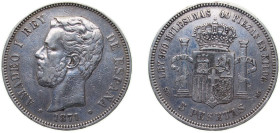 Spain Kingdom 1871 *18-71 SDM 5 Pesetas - Amadeo I Silver (.900) Madrid Mint (13641162) 24.91g VF KM 666