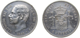 Spain Kingdom 1885 *18-87 MSM 5 Pesetas - Alfonso XII (3rd portrait) Silver (.900) Madrid Mint (11802513) 24.89g AU KM 688