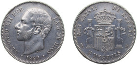 Spain Kingdom 1885 *18-87 MSM 5 Pesetas - Alfonso XII (3rd portrait) Silver (.900) Madrid Mint (11802513) 24.86g XF KM 688