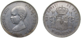 Spain Kingdom 1890 *18-90 MPM 5 Pesetas - Alfonso XIII (1st portrait) Silver (.900) Madrid Mint (4275258) 25.22g XF KM 689