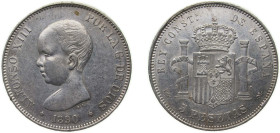 Spain Kingdom 1890 *18-90 PGM 5 Pesetas - Alfonso XIII (1st portrait) Silver (.900) Madrid Mint (3000000) 24.92g AU KM 689