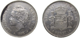 Spain Kingdom 1892 *18-92 PGM 5 Pesetas - Alfonso XIII (2nd portrait) Silver (.900) Madrid Mint (7000000) 24.89g AU KM 700