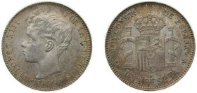 Spain Kingdom 1896 *18-96 PGV 1 Peseta - Alfonso XIII (3rd portrait) Silver (.835) Madrid Mint (6412000) 5g AU KM 706