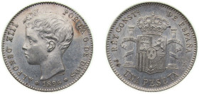 Spain Kingdom 1896 *18-96 PGV 1 Peseta - Alfonso XIII (3rd portrait) Silver (.835) Madrid Mint (6412000) 5g UNC KM 706
