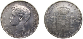 Spain Kingdom 1898 *18-98 SGV 5 Pesetas - Alfonso XIII (3rd portrait) Silver (.900) Madrid Mint (39977000) 25g AU KM 707