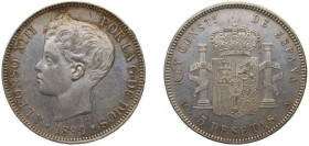 Spain Kingdom 1899 *18-99 SGV 5 Pesetas - Alfonso XIII (3rd portrait) Silver (.900) Madrid Mint (13930000) 25g UNC KM 707