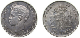 Spain Kingdom 1900 *19-00 SMV 1 Peseta - Alfonso XIII (3rd portrait) Silver (.835) Madrid Mint (18650000) 5g AU KM 706