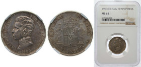 Spain Kingdom 1903 *19-03 SMV 1 Peseta - Alfonso XIII (4th portrait) Silver (.835) Madrid Mint (10602000) 5g NGC MS 62 KM 721