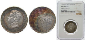 Spain Kingdom 1905 *19-05 SMV 2 Pesetas - Alfonso XIII (4th portrait) Silver (.835) Madrid Mint (3589000) 10g NGC UNC Cleaned KM 725