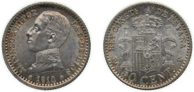 Spain Kingdom 1910 *1-0 PCV 50 Centimos - Alfonso XIII (5th portrait) Silver (.835) Madrid Mint (4526000) 2.5g UNC KM 730