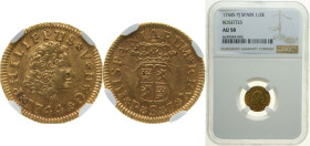 Spain Kingdom 1744 S PJ ½ Escudo - Felipe V Gold (.917) Seville Mint 1.7g NGC AU 58 KM 361