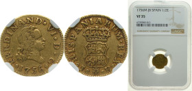 Spain Kingdom 1756 M JB ½ Escudo - Fernando VI Gold (.917) Madrid Mint 1.7g NGC VF 35 KM 378