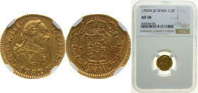Spain Kingdom 1783 M JD ½ Escudo - Carlos III (2nd type) Gold (.901) Madrid Mint 1.7g NGC AU 58 KM 415