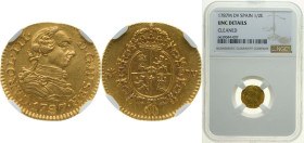 Spain Kingdom 1787 M DV ½ Escudo - Carlos III (3rd type) Gold (.875) Madrid Mint 1.7g NGC UNC KM 425