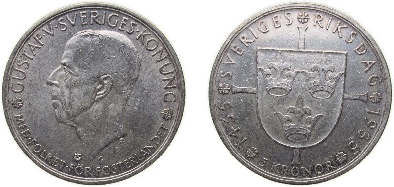 Sweden Kingdom 1935 G 5 Kronor - Gustaf V (Riksdag) Silver (.900) (663819) 25.03...