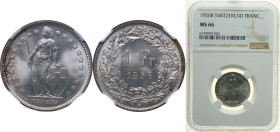 Switzerland Federal State 1956 B 1 Franc (Helvetia standing; silver) Silver (.835) (16.5% copper) Bern Mint (2500000) 5g NGC MS 66 HMZ 2 1204 Divo/Tob...