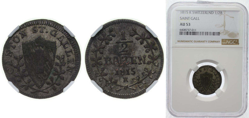 Switzerland Canton of St. Gallen Swiss cantons 1815 K ½ Batzen Billon (181000) 1...