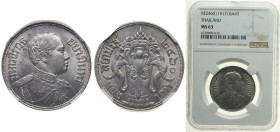 Thailand Kingdom BE 2460 (1917) 1 Baht - Rama VI Silver (.900) 15g NGC MS 63 Y 45