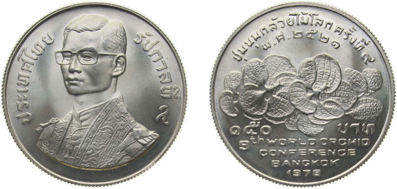 Thailand Kingdom BE 2521 (1978) 150 Baht - Rama IX (World Orchid Conference) Sil...