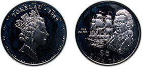 Tokelau Dependent territory of New Zealand 1989 5 Tala - Elizabeth II (HMS Dolphin) Silver (.925) (500) 27.21g PF KM 9 Schön 10