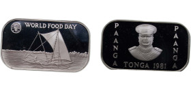 Tonga Kingdom 1981 1 Pa'anga - Tāufaʻahau Tupou IV (FAO; silver proof) Silver (.999) (3500) 19g PF KM 72a Schön 57a