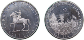 Turkey Republic 1972 50 Lira (August Victory) Silver (.900) 20g UNC KM 901