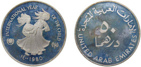 United Arab Emirates AH 1400 (1980) CHI 50 Dirhams - Zayed (IYC) Silver (.925) Valcambi SA Mint (8031) 27.22g PF KM 7