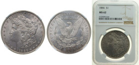 United States Federal republic 1886 1 Dollar "Morgan Dollar" Silver (.900) (.100 copper) Philadelphia Mint (19963000) 26.73g NGC MS 62 KM 110