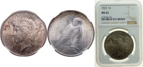 United States Federal republic 1923 1 Dollar "Peace Dollar" Silver (.900) Philadelphia Mint (30800000) 26.73g NGC MS 65 KM 150