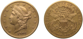 United States Federal republic 1904 S 20 Dollars (Liberty Head - Double Eagle, With motto) Gold (.900) (.100 copper) San Francisco Mint (5134175) 33.3...