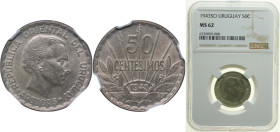 Uruguay Oriental Republic of Uruguay 1943 So 50 Centésimos Silver (.720) Santiago Mint (10800000) 7g NGC MS 62 KM 31 SA 57 CG 58