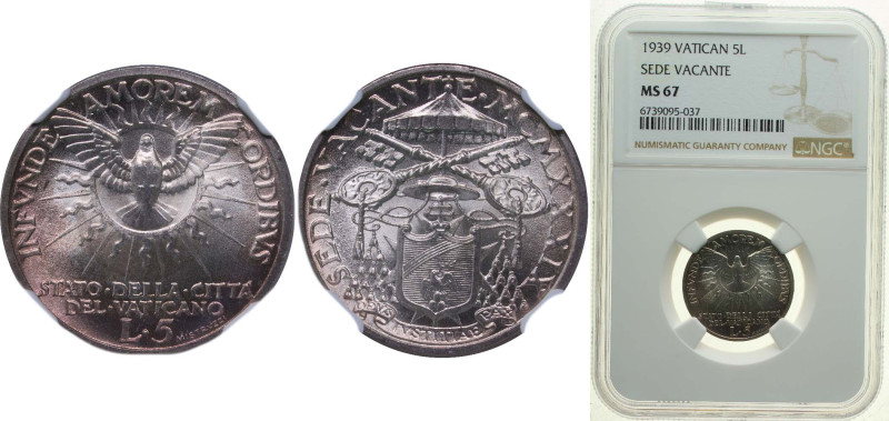 Vatican City City State 1939 5 Lire - Sede Vacante Silver (.835) (40000) 5g NGC ...