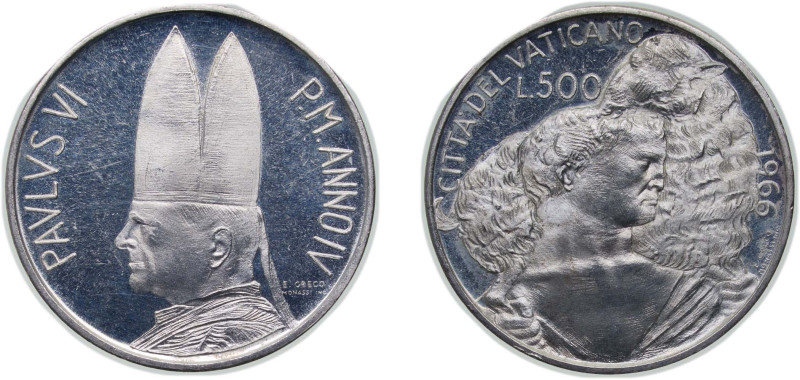 Vatican City City State 1966 500 Lire - Paul VI Silver (.835) Rome Mint (100000)...