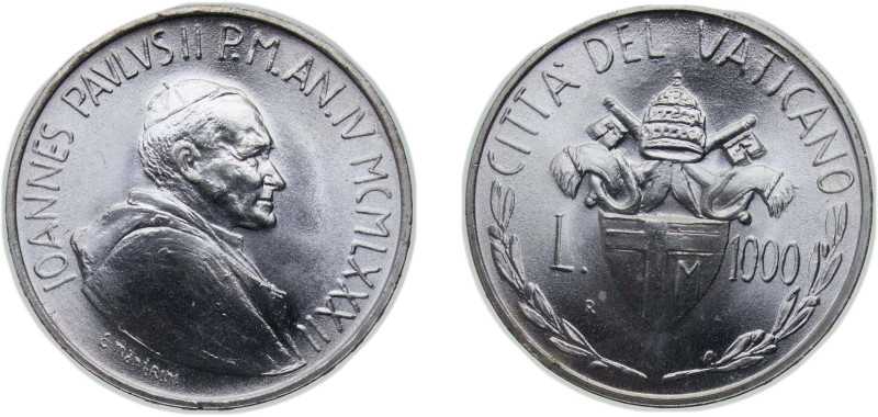 Vatican City City State 1982 1000 Lire - John Paul II (Familiaris Consortio) Sil...