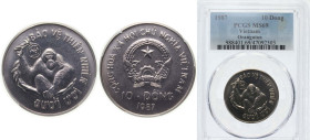 Vietnam Socialist Republic 1987 10 Đồng (Orangutan) Copper-nickel (22000) 11.5g PCGS MS 69 KM 28 Schön 80
