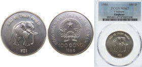 Vietnam Socialist Republic 1986 100 Đồng (Elephant) Silver (.999) (5000) 12g PCGS MS 67 KM 21 Schön 73