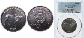 Vietnam Socialist Republic 1986 100 Đồng (Water Buffalo) Silver (.999) (5000) 12g PCGS MS 67 KM 19 Schön 71